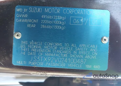 2002 Suzuki Xl-7 Limited/Plus/Standard/Touring z USA, uszkodzony, nr VIN JS3TX92V024100487